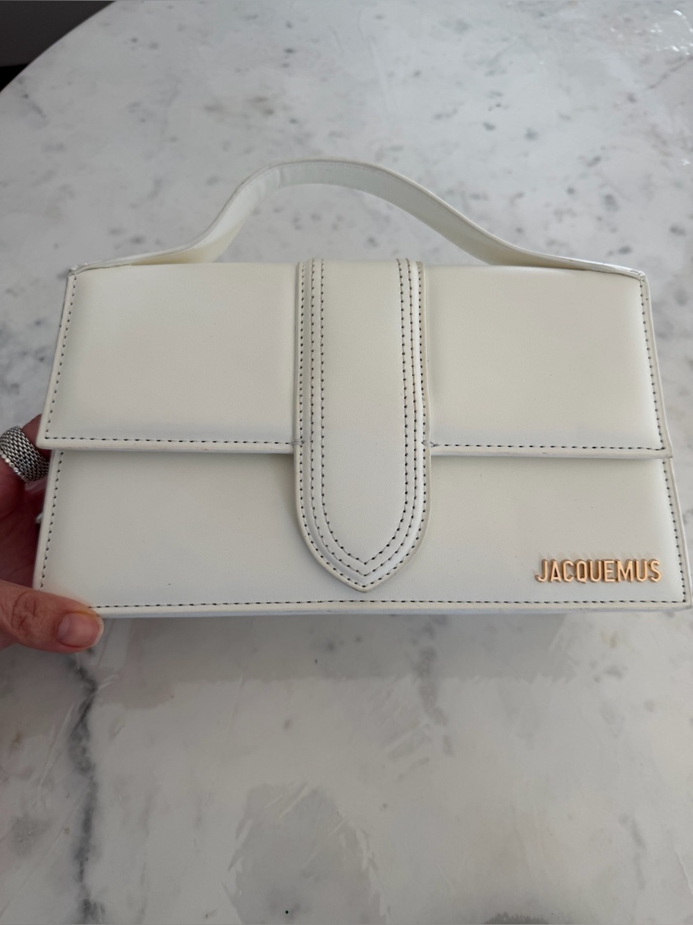 Jacquemus Bambino Le Grand Large White Leather Crossbody top handle Bag